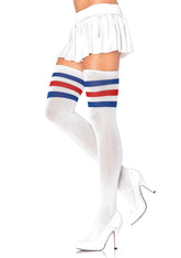 Athletic Ribbed Thigh Highs with Three Stripes One Size Hosiery
